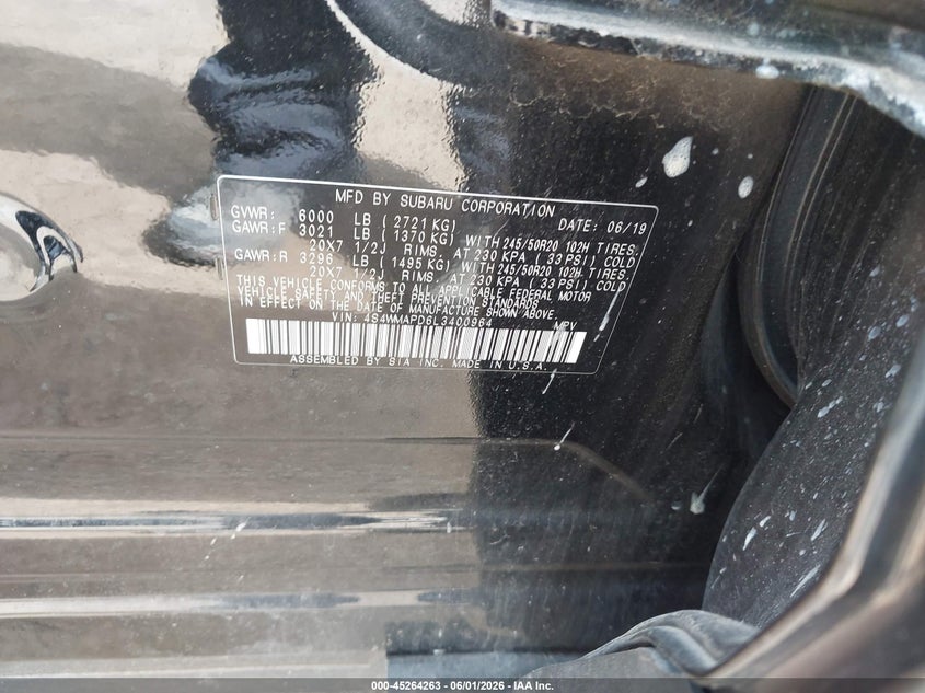2020 Subaru Ascent Limited VIN: 4S4WMAPD6L3400964 Lot: 45264263