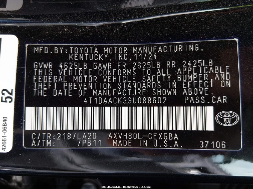VIN 4T1DAACK3SU088602 2025 TOYOTA CAMRY XLE