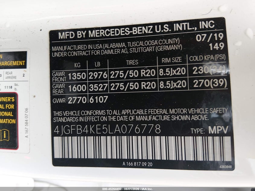 2020 Mercedes-Benz Gle 350 4Matic VIN: 4JGFB4KE5LA076778 Lot: 45264450
