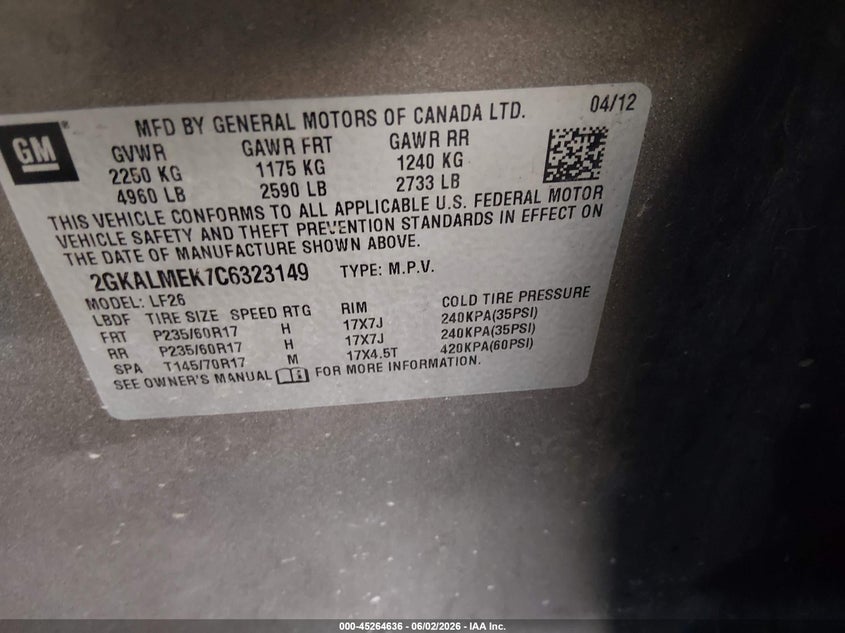 2GKALMEK7C6323149 2012 Gmc Terrain 2.4 Sle-1 beige