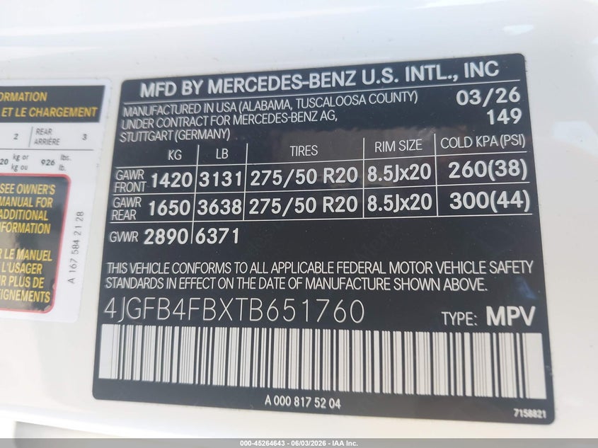 2026 Mercedes-Benz Gle 350 VIN: 4JGFB4FBXTB651760 Lot: 45264643