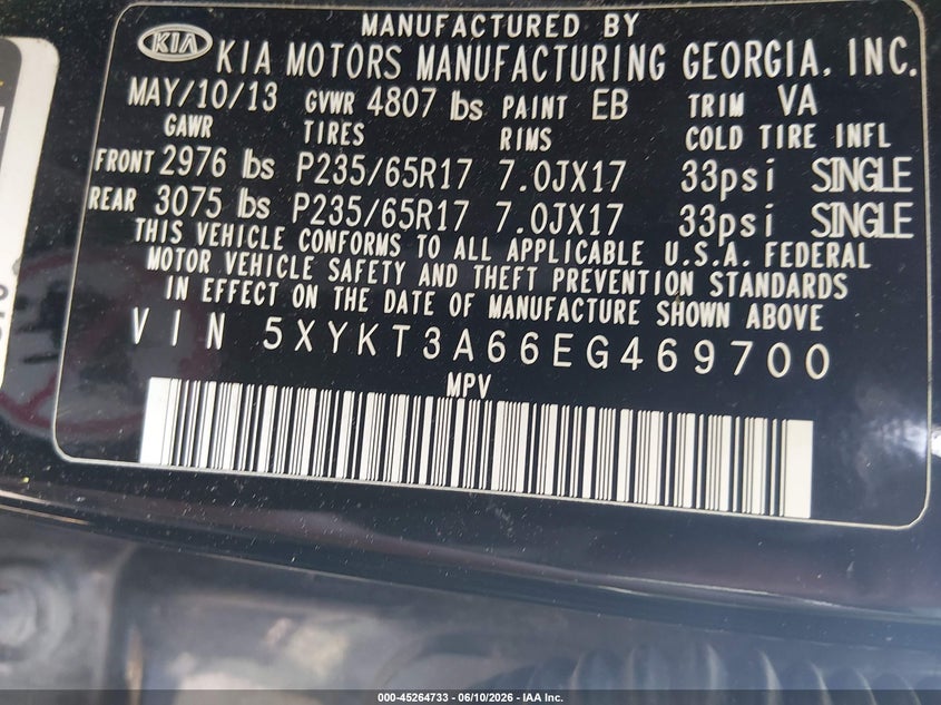 2014 Kia Sorento Lx VIN: 5XYKT3A66EG469700 Lot: 45264733