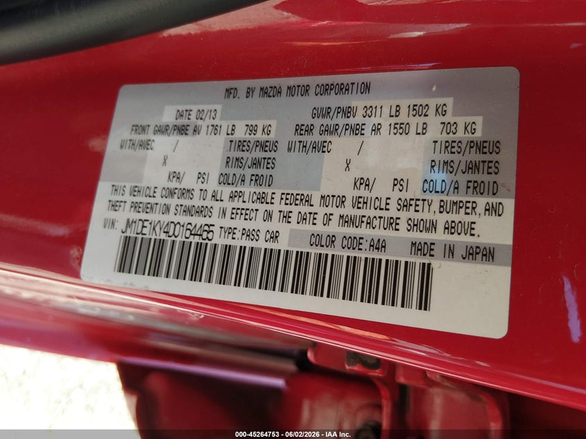 2013 Mazda Mazda2 Sport VIN: JM1DE1KY4D0164465 Lot: 45264753