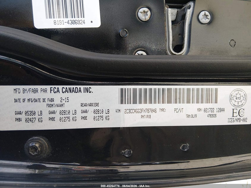 2015 Chrysler 300 S VIN: 2C3CCAGG3FH787046 Lot: 45264776
