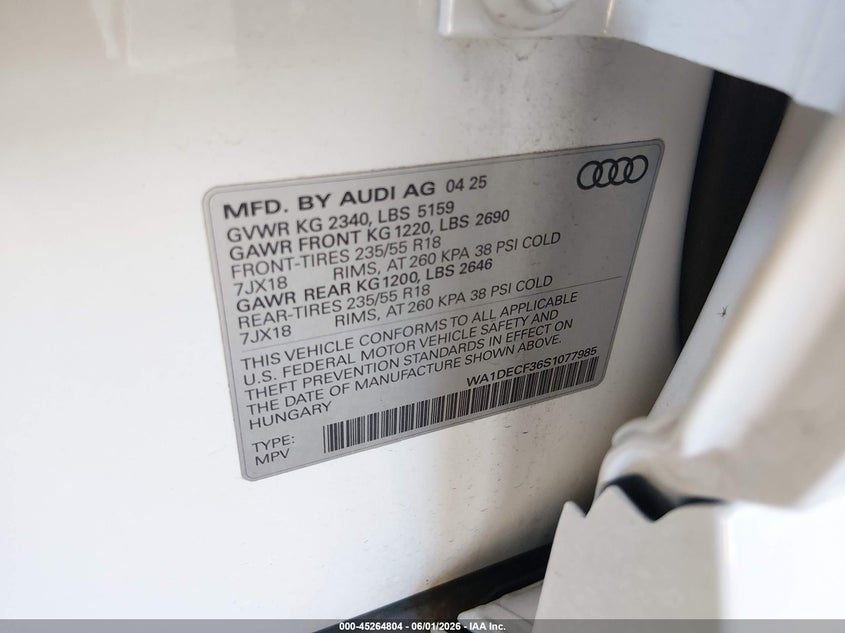 2025 Audi Q3 Premium 45 Tfsi S Line Quattro Tiptronic VIN: WA1DECF36S1077985 Lot: 45264804