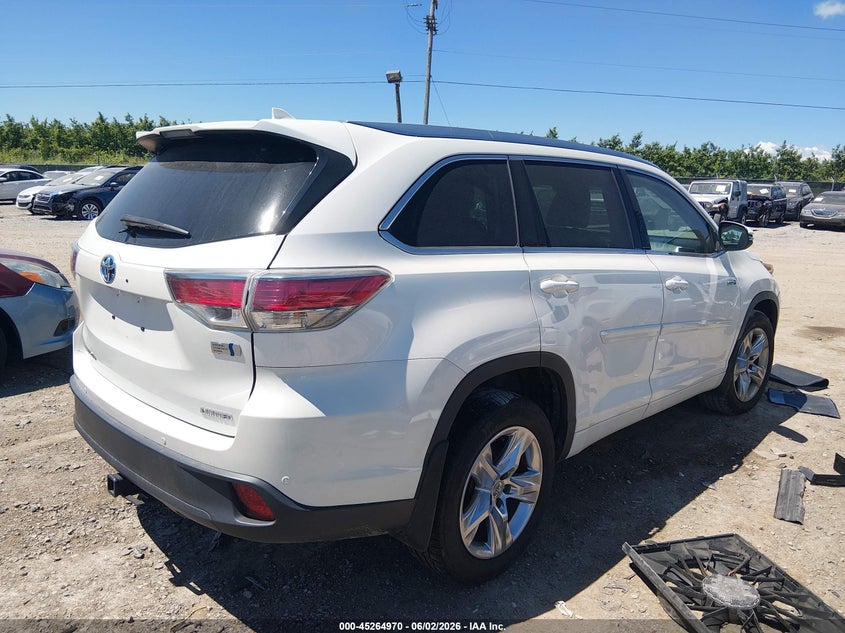 Vin: 5tddcrfhxfs010888, lot: 45762790, toyota highlander hybrid limited 20154