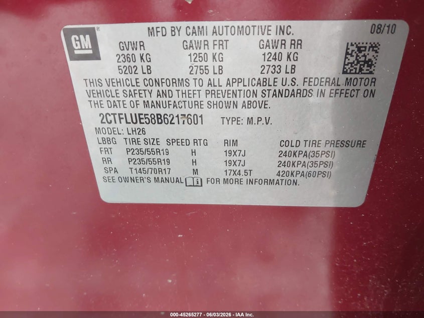 2011 GMC Terrain Slt-1 VIN: 2CTFLUE58B6217601 Lot: 45265277