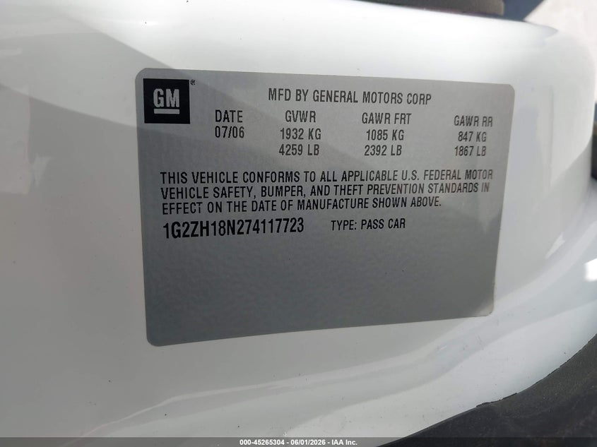 2007 Pontiac G6 Gt VIN: 1G2ZH18N274117723 Lot: 45265304