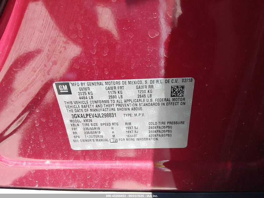 2018 GMC Terrain Slt VIN: 3GKALPEV4JL298831 Lot: 45265453