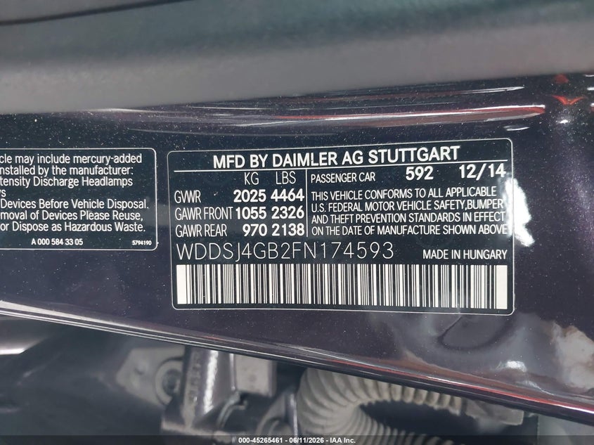 2015 Mercedes-Benz Cla 250 4Matic VIN: WDDSJ4GB2FN174593 Lot: 45265461