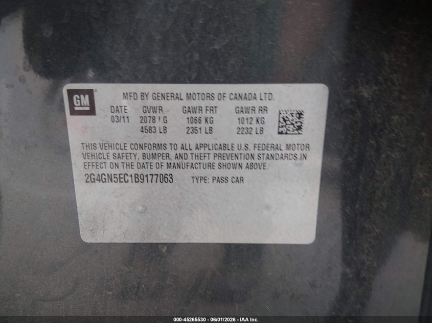 2011 Buick Regal Cxl Oshawa VIN: 2G4GN5EC1B9177063 Lot: 45265530