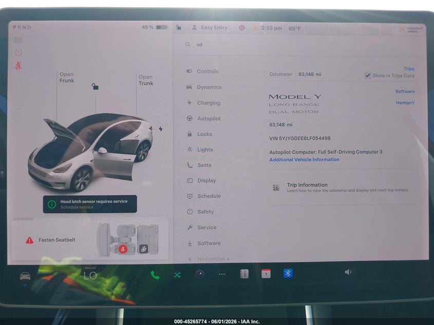 2020 Tesla Model Y Long Range Dual Motor All-Wheel Drive VIN: 5YJYGDEE8LF054498 Lot: 45265774