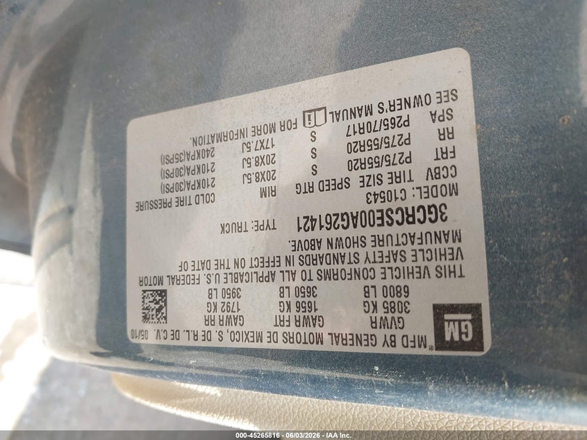 2010 Chevrolet Silverado 1500 Lt VIN: 3GCRCSE00AG261421 Lot: 45265816
