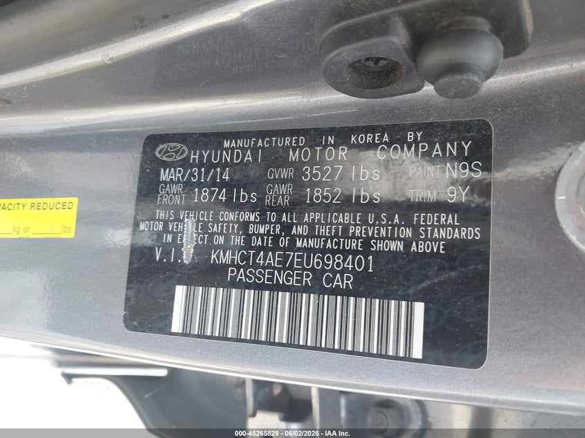 2014 Hyundai Accent Gls VIN: KMHCT4AE7EU698401 Lot: 45265829