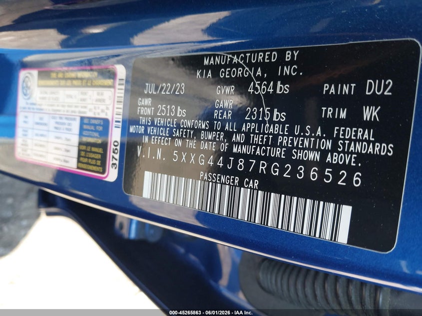 2024 Kia K5 Gt VIN: 5XXG44J87RG236526 Lot: 45265863