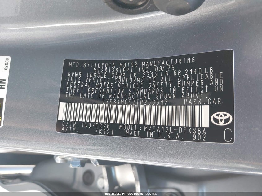 2026 TOYOTA COROLLA SEDAN 2.0L I-4 DI, DOHC, VVT, 169HP