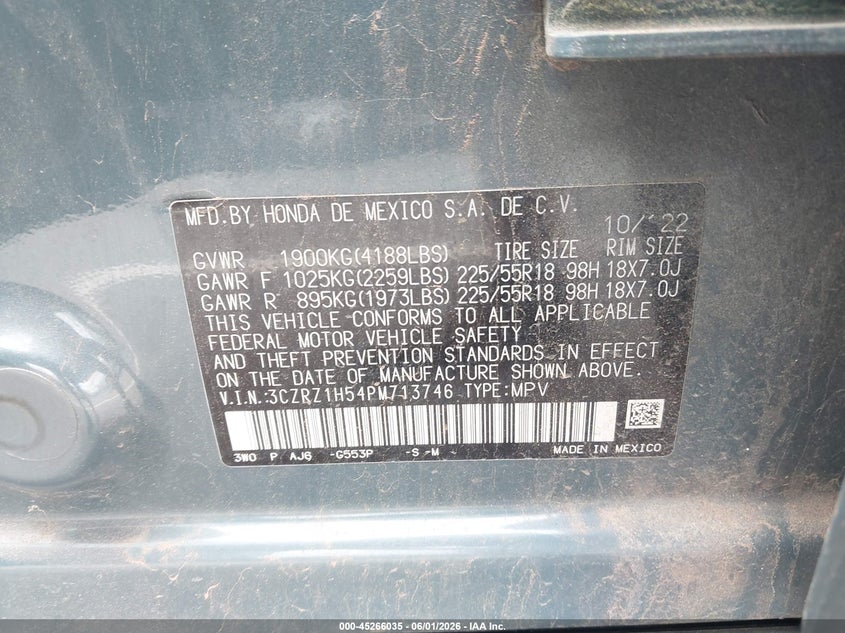 2023 Honda Hr-V 2Wd Sport VIN: 3CZRZ1H54PM713746 Lot: 45266035