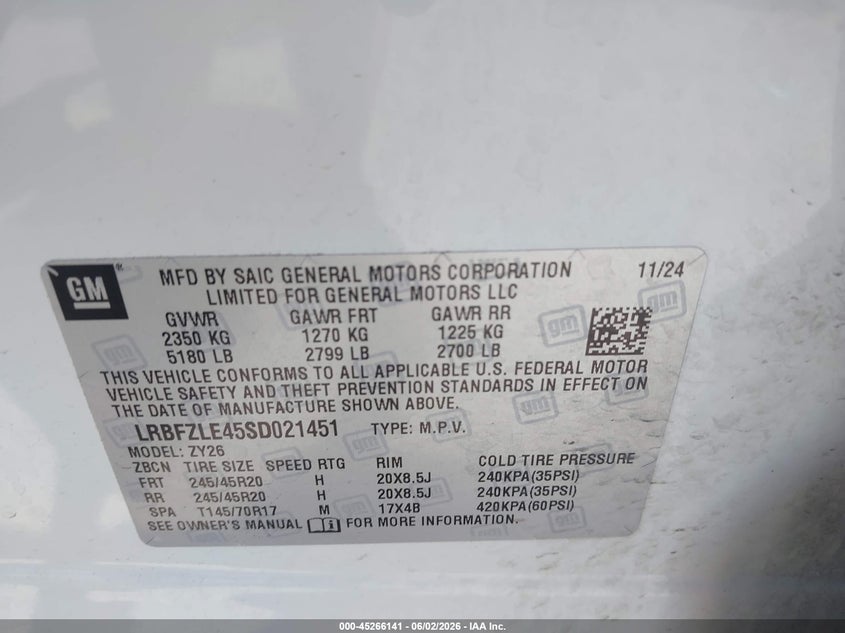2025 Buick Envision Sport Touring Awd VIN: LRBFZLE45SD021451 Lot: 45266141