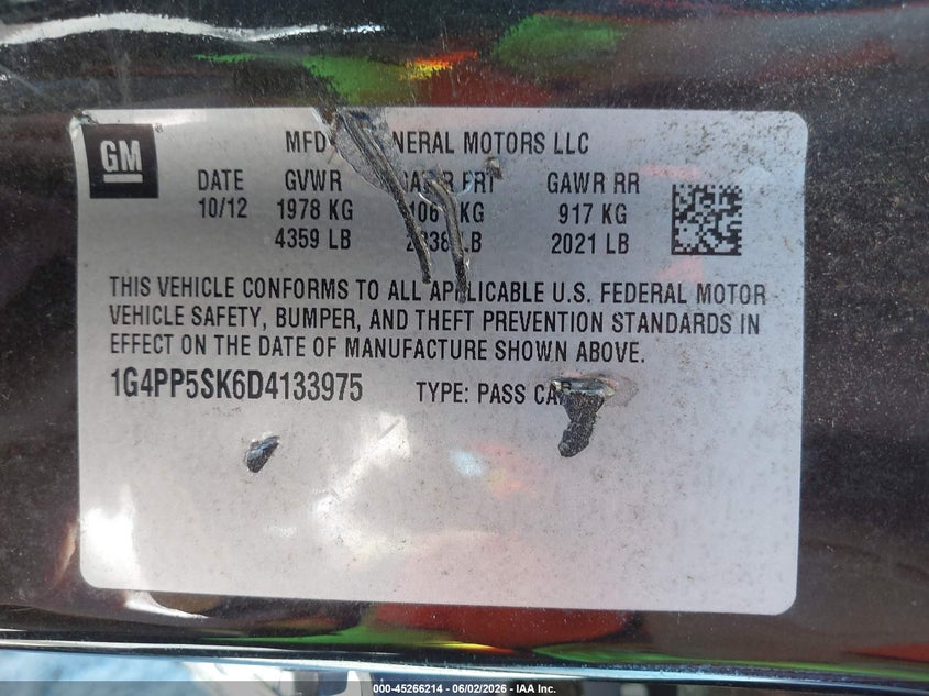 2013 Buick Verano VIN: 1G4PP5SK6D4133975 Lot: 45266214