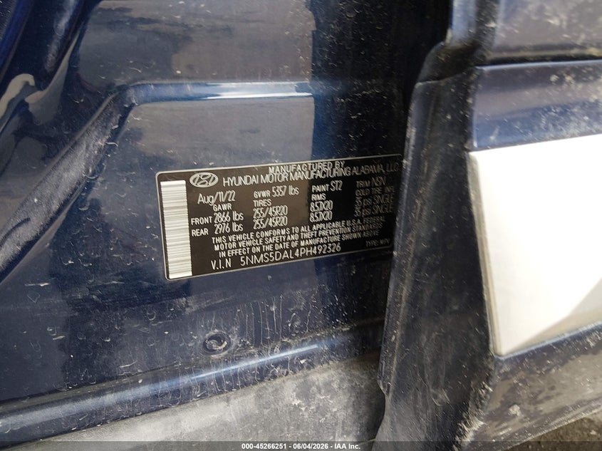 2023 Hyundai Santa Fe Calligraphy VIN: 5NMS5DAL4PH492326 Lot: 45266251
