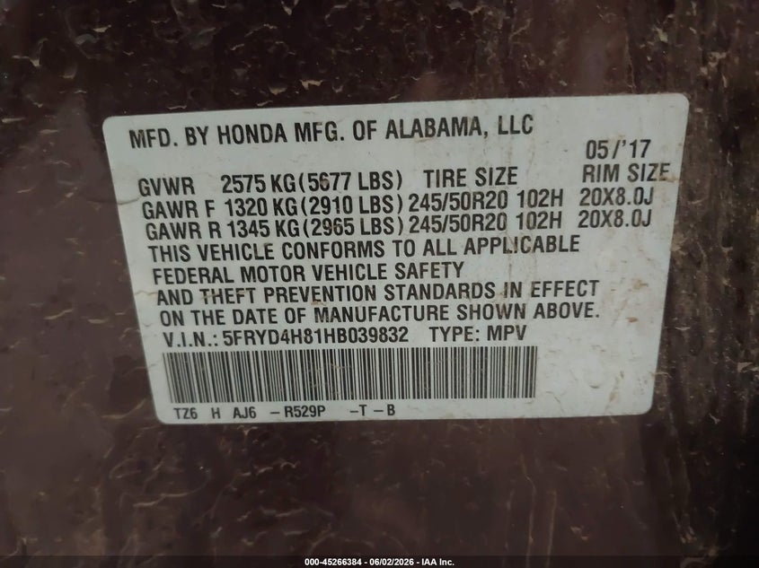 2017 Acura Mdx Advance Package VIN: 5FRYD4H81HB039832 Lot: 45266384