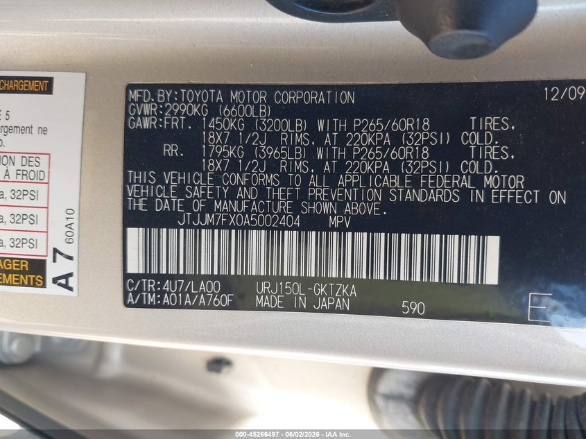 2010 Lexus Gx 460 Premium VIN: JTJJM7FX0A5002404 Lot: 45266497
