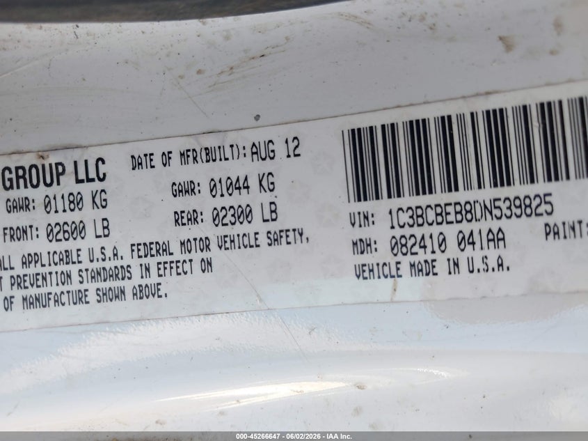 2013 Chrysler 200 Touring VIN: 1C3BCBEB8DN539825 Lot: 45266647