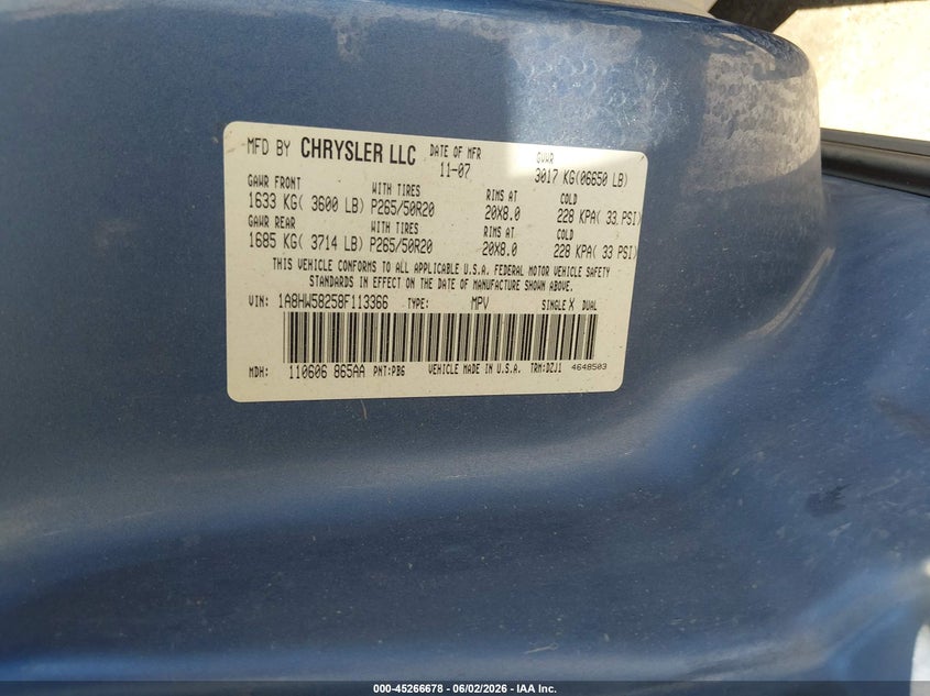 2008 Chrysler Aspen Limited VIN: 1A8HW58258F113366 Lot: 45266678