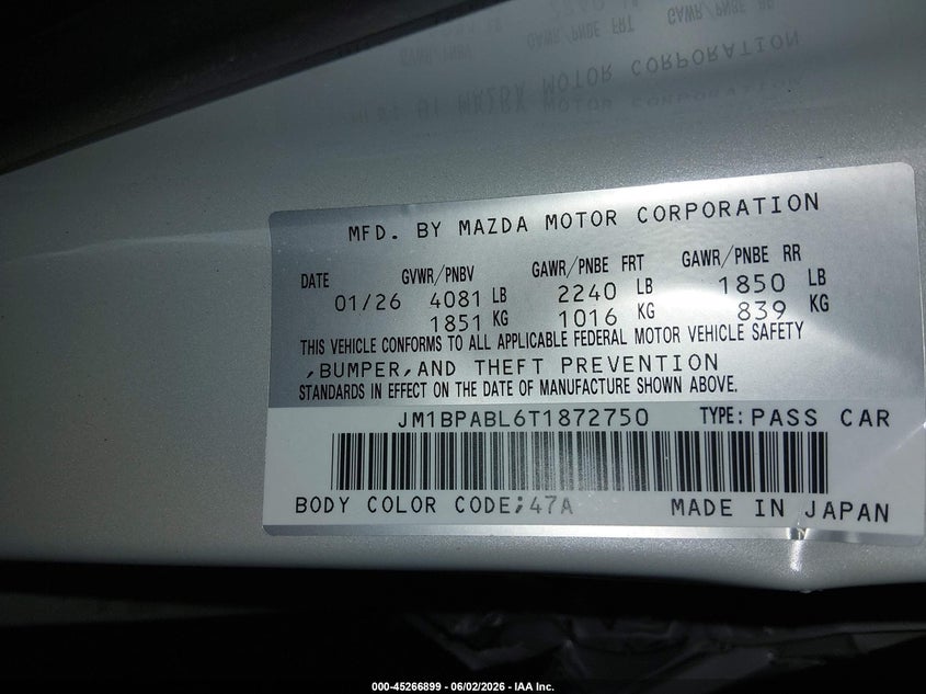 2026 MAZDA 3 SEDAN 2.5L I-4 DI, DOHC, VVT, 186HP