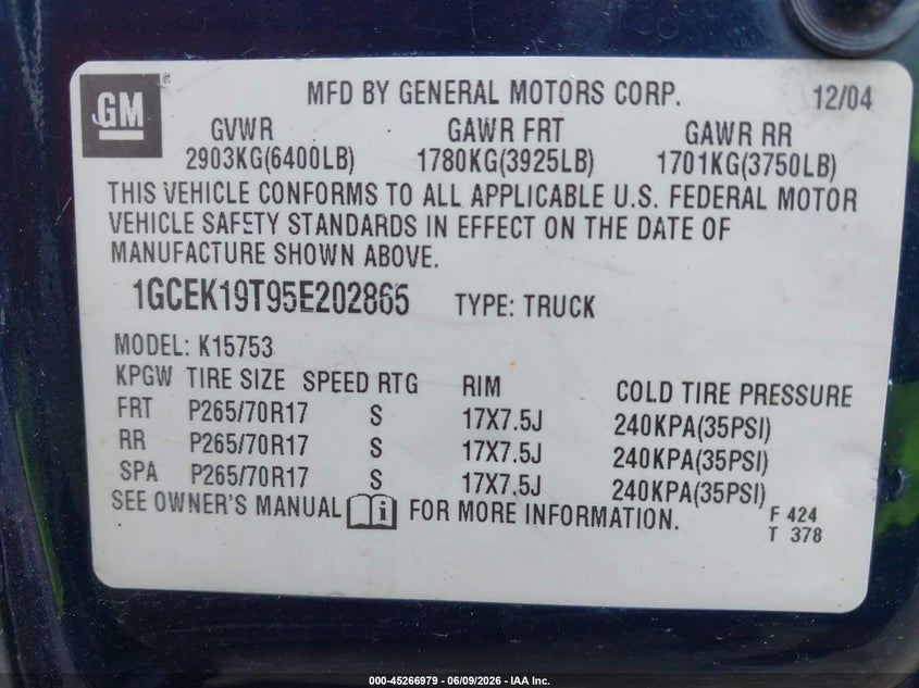 2005 CHEVROLET SILVERADO TRUCK 5.3L V-8 295HP