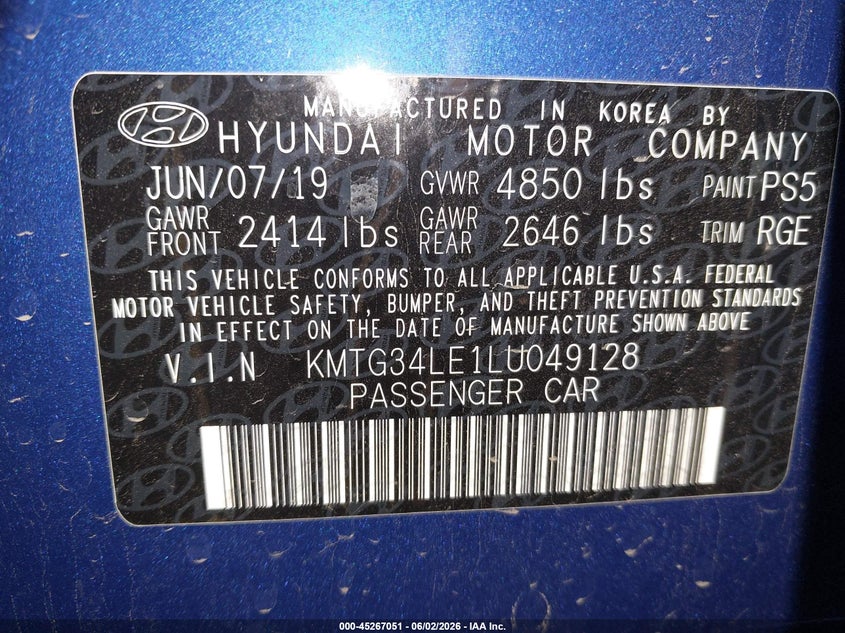 2020 Genesis G70 3.3T Rwd VIN: KMTG34LE1LU049128 Lot: 45267051