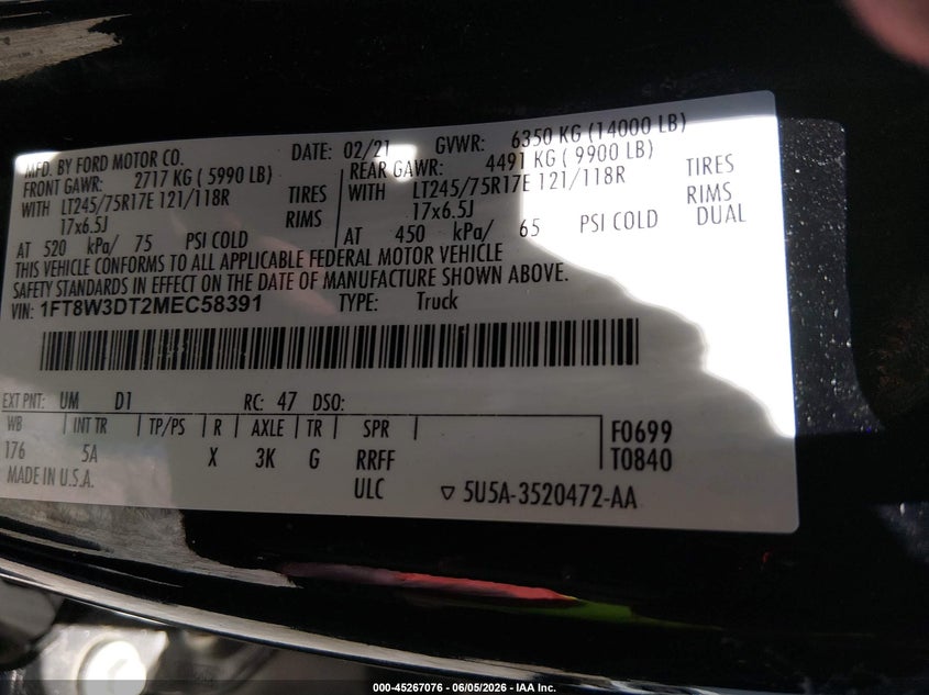 2021 Ford F-350 Lariat VIN: 1FT8W3DT2MEC58391 Lot: 45267076