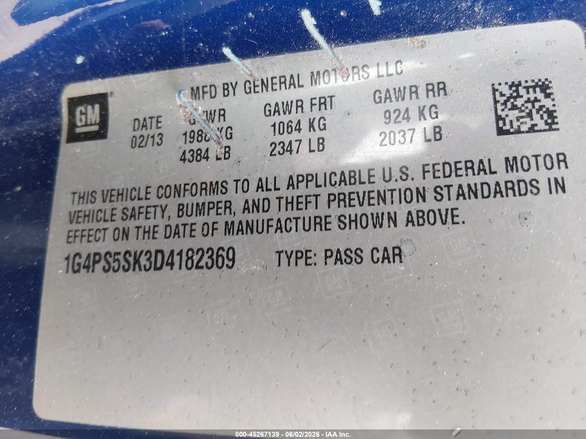 2013 Buick Verano Leather Group VIN: 1G4PS5SK3D4182369 Lot: 45267139