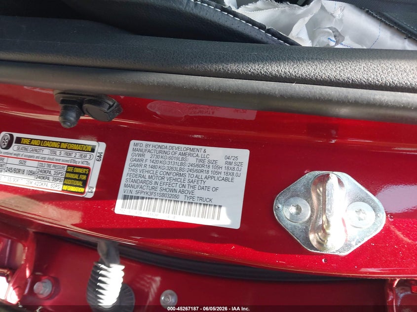 VIN 5FPYK3F51SB032050 2025 HONDA RIDGELINE RTL