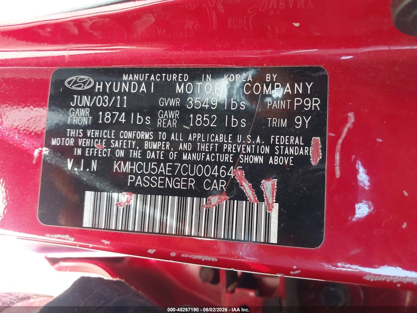 KMHCU5AE7CU004645 2012 Hyundai Accent 1.6 Se Red