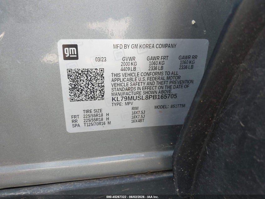 2023 Chevrolet Trailblazer Awd Rs VIN: KL79MUSL8PB165705 Lot: 45267322