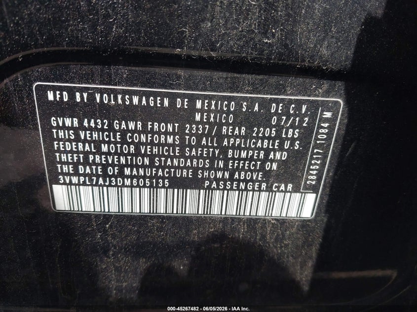 2013 Volkswagen Jetta Sportwagen 2.0L Tdi VIN: 3VWPL7AJ3DM605135 Lot: 45267482