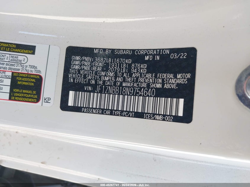2022 Toyota Gr86 VIN: JF1ZNBB18N9754640 Lot: 45267741