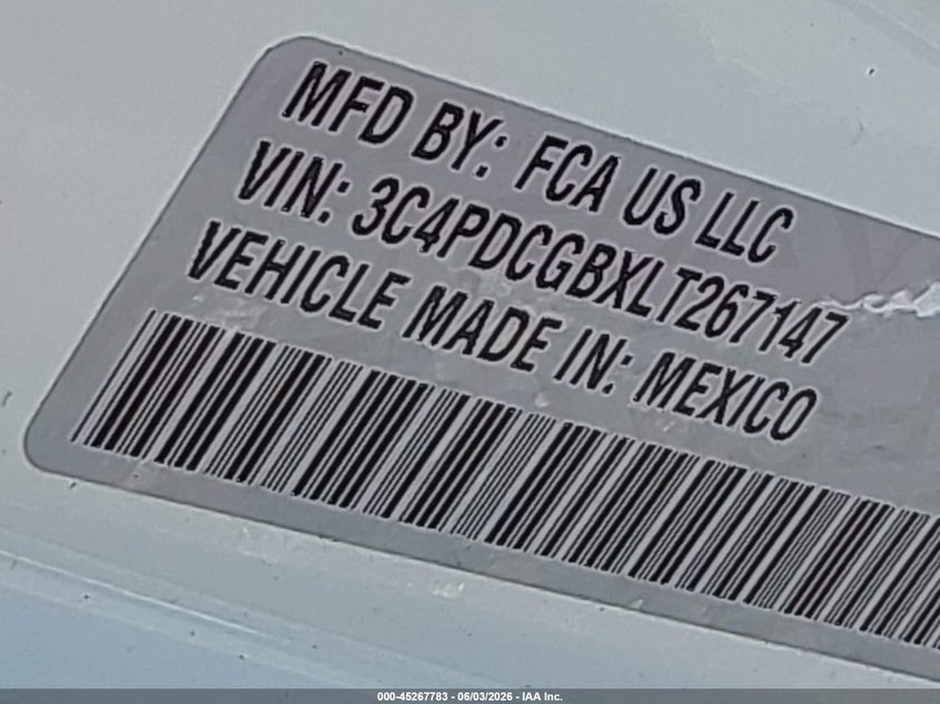 2020 Dodge Journey Crossroad VIN: 3C4PDCGBXLT267147 Lot: 45267783