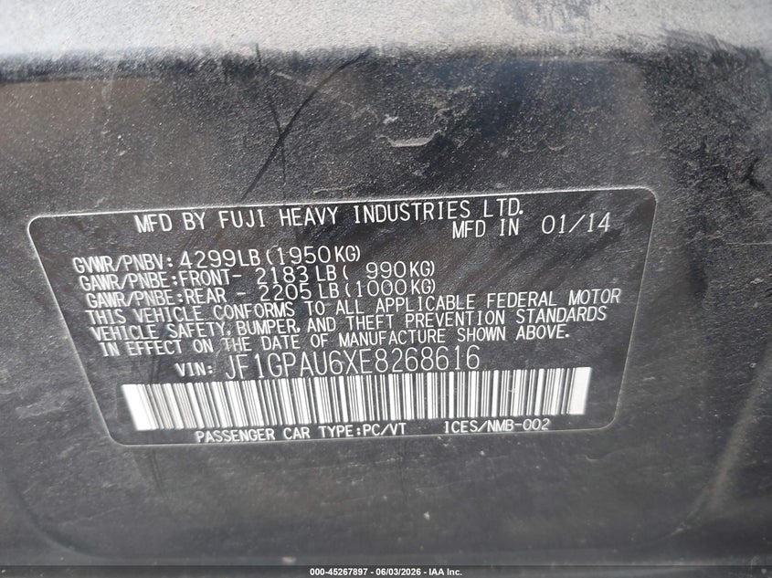 2014 Subaru Impreza 2.0I Sport Limited VIN: JF1GPAU6XE8268616 Lot: 45267897
