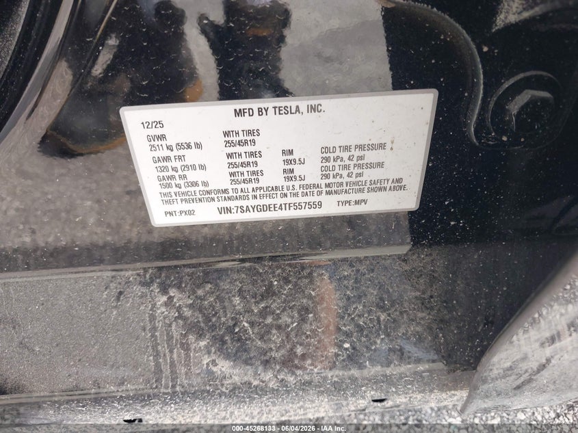 2026 Tesla Model Y All-Wheel Drive/Long Range Launch Series/Premium All-Wheel Drive VIN: 7SAYGDEE4TF557559 Lot: 45268133