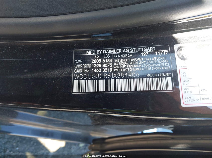2018 Mercedes-Benz S 560 4Matic VIN: WDDUG8GB8JA384906 Lot: 45268172