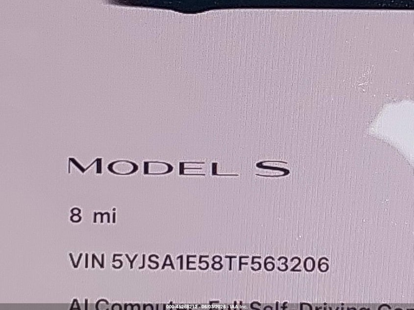 2026 Tesla Model S All-Wheel Drive VIN: 5YJSA1E58TF563206 Lot: 45268212