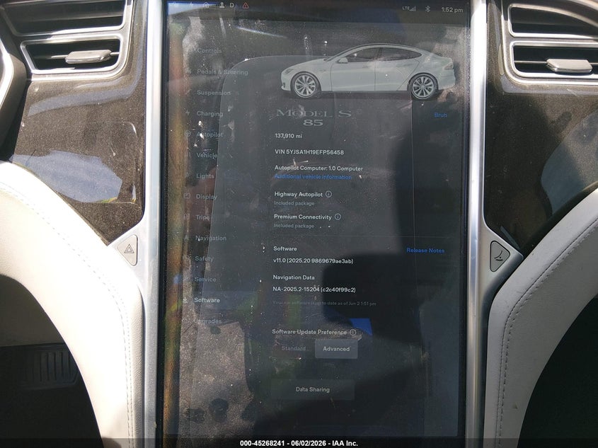 2014 Tesla Model S P85 VIN: 5YJSA1H19EFP56458 Lot: 45268241
