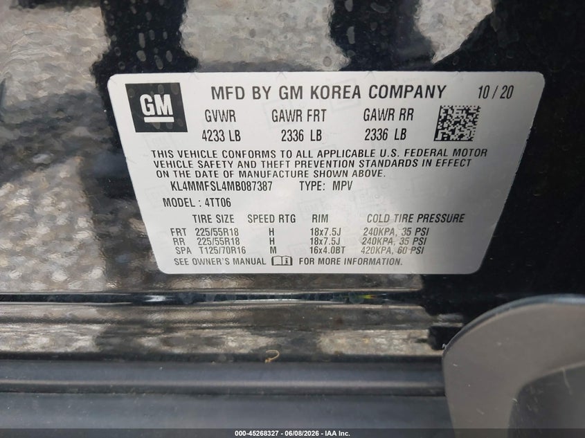 2021 BUICK ENCORE GX 1.3L I-3 DI, DOHC, V(VIN: KL4MMFSL4MB087387