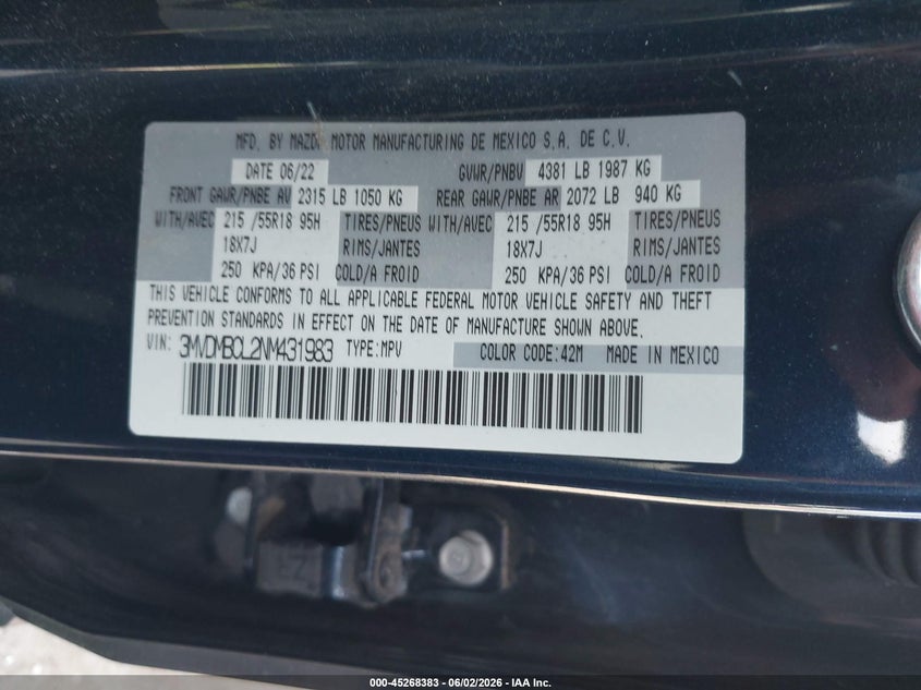 2022 Mazda Cx-30 Preferred VIN: 3MVDMBCL2NM431983 Lot: 45268383