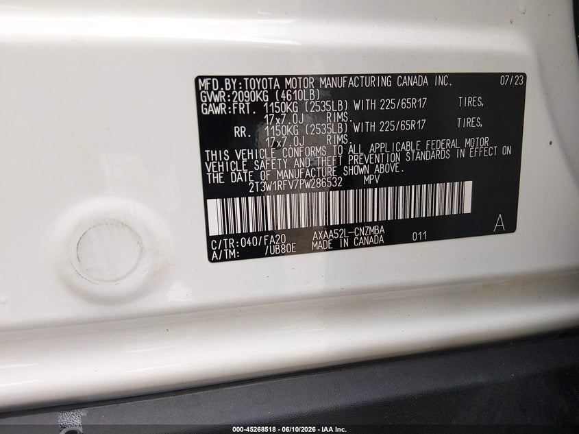 VIN 2T3W1RFV7PW286532 2023 TOYOTA RAV4 XLE