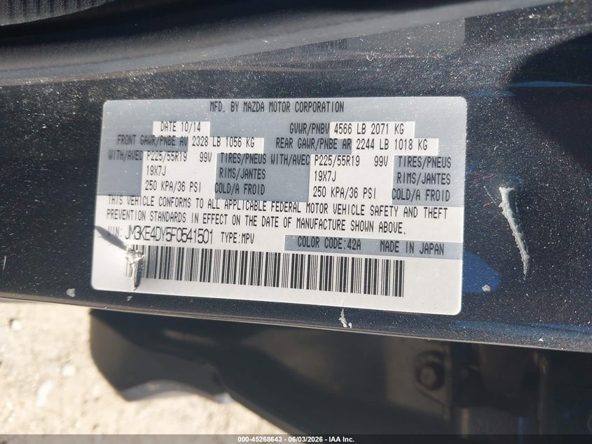 2015 Mazda Cx-5 Grand Touring VIN: JM3KE4DY5F0541501 Lot: 45268643