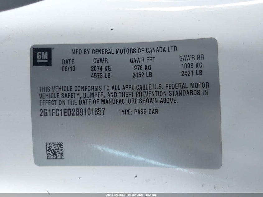 2011 Chevrolet Camaro 2Lt VIN: 2G1FC1ED2B9101657 Lot: 45268683
