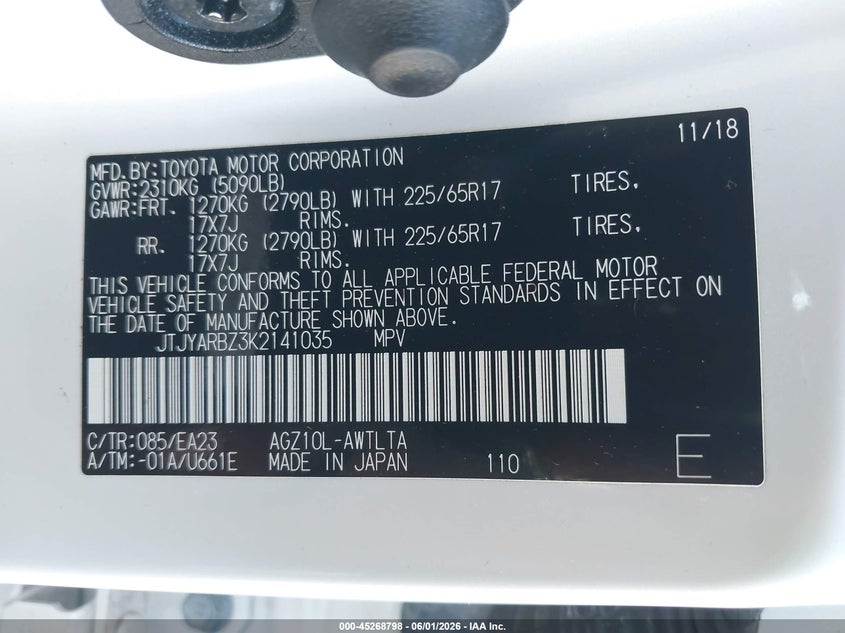 2019 Lexus Nx 300 VIN: JTJYARBZ3K2141035 Lot: 45268798